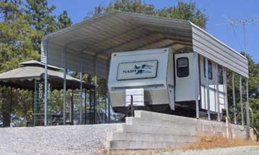 RV cover on retaining wall